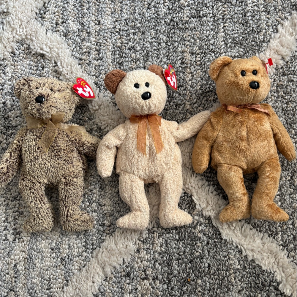 Ty Trio of Plush Bears in Brown and Cream